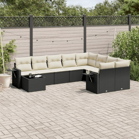 vidaXL Garden Sofa Set Black, Cream White PE rattan Large Modular