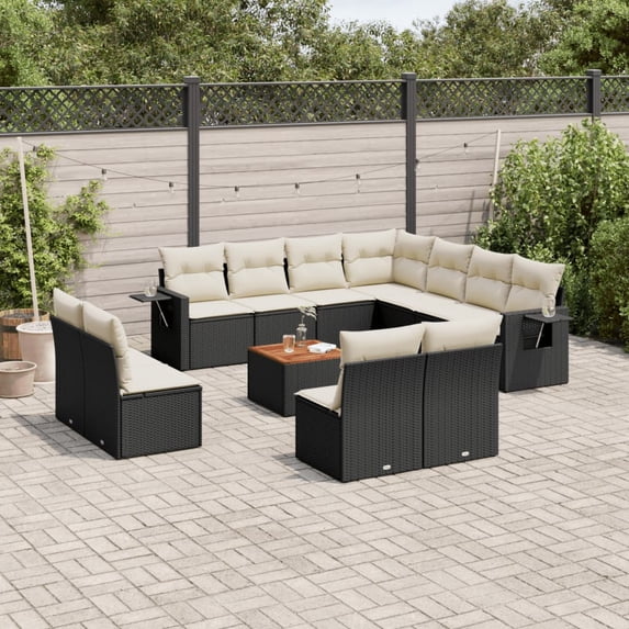 vidaXL Garden Sofa Set Black, Cream White
