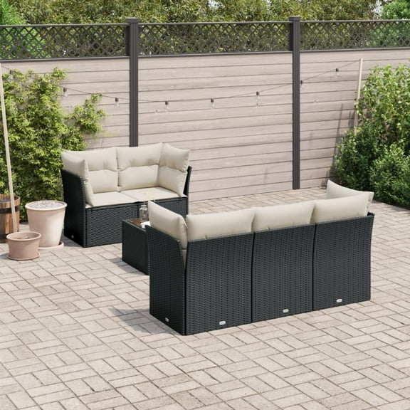 vidaXL Garden Sofa Set Black PE Rattan 6-piece set Removable Covers