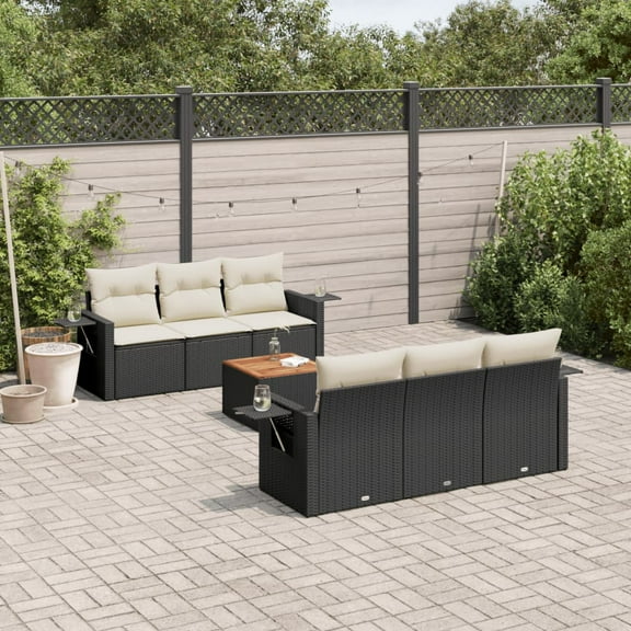 vidaXL Garden Sofa Set Black PE Rattan 7-Piece Modular