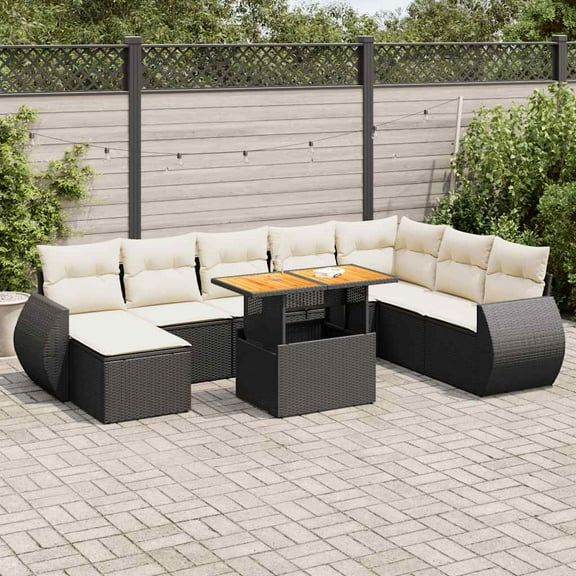 vidaXL Garden Sofa Set Black PE Rattan 9 Piece Garden Sofa Set