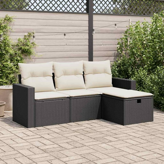 vidaXL Garden Sofa Set Black PE Rattan, Powder-Coated Steel