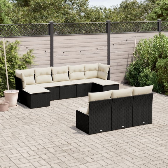 vidaXL Garden Sofa Set Black PE rattan 10-piece set Adjustable Feet
