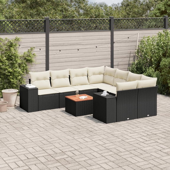 vidaXL Garden Sofa Set Black PE rattan 9 Piece Set Modular