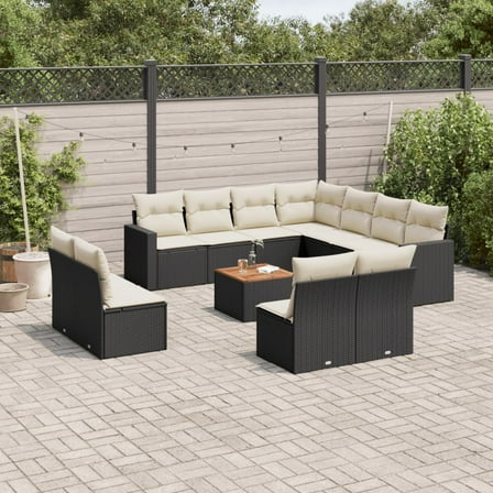 vidaXL Garden Sofa Set Black PE rattan Large Adjustable Feet