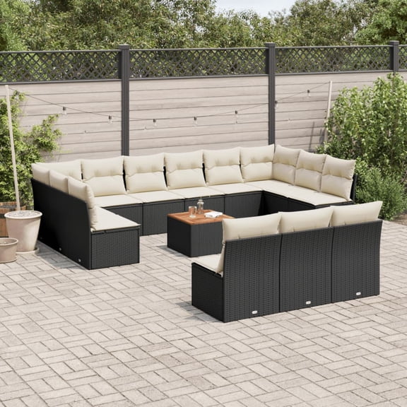 vidaXL Garden Sofa Set Black PE rattan Large Removable Covers