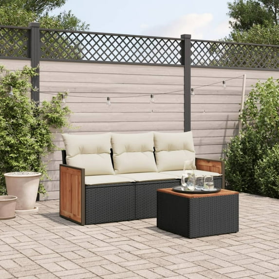 vidaXL Garden Sofa Set Black PE rattan, powder-coated steel, acacia wood