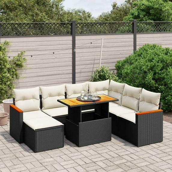 vidaXL Garden Sofa Set Black Poly Rattan Large Adjustable Armrests