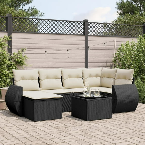 vidaXL Garden Sofa Set Black Sofa, Cream White Cushions