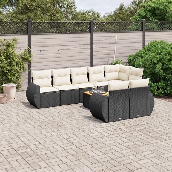 vidaXL Garden Sofa Set Black and Cream White PE Rattan Large Modular