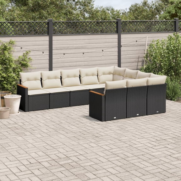 vidaXL Garden Sofa Set Black and Cream White PE Rattan Large Modular