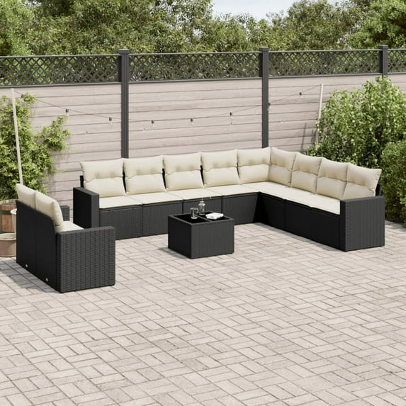 vidaXL Garden Sofa Set Black and Cream White PE rattan Large Modular