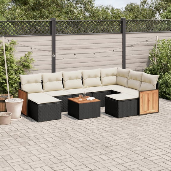 vidaXL Garden Sofa Set Black and Cream White