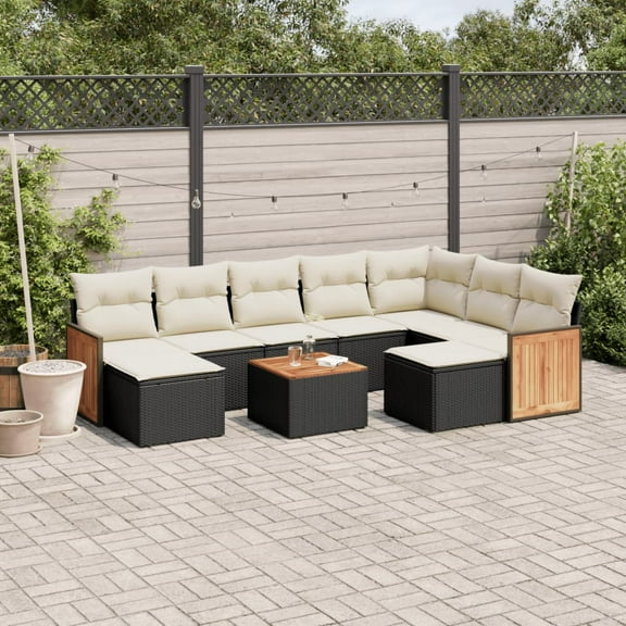 vidaXL Garden Sofa Set Black and Cream White