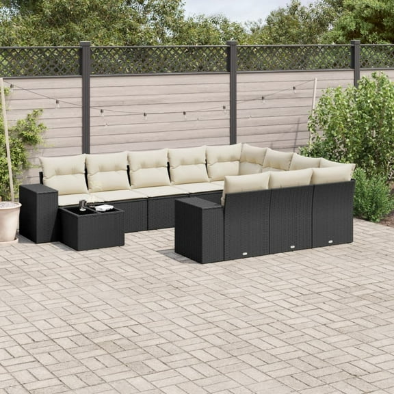 vidaXL Garden Sofa Set Black and Cream White