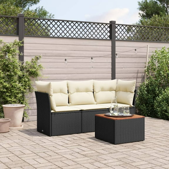 vidaXL Garden Sofa Set Black and cream white