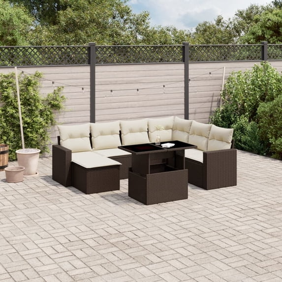 vidaXL Garden Sofa Set Brown PE Rattan, Powder-Coated Steel, Tempered Glass