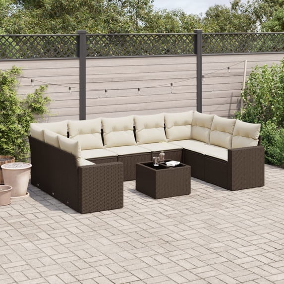vidaXL Garden Sofa Set Brown Poly Rattan, Cream White Cushions