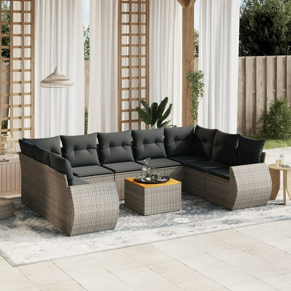 vidaXL Garden Sofa Set Grey PE Rattan Large Modular Garden Sofa Set