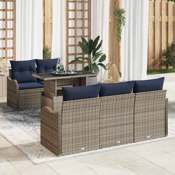 vidaXL Garden Sofa Set with Cushion 6 pcs Gray Poly rattan