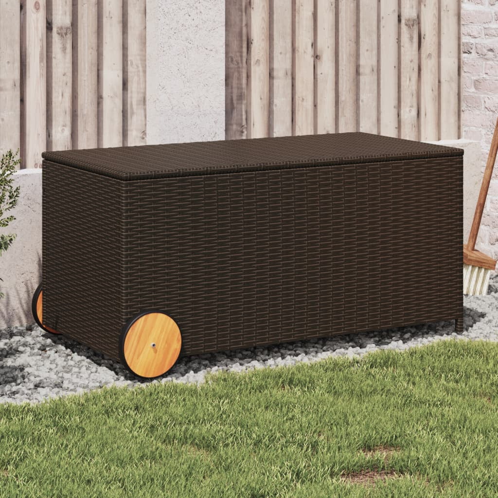 Brown Poly Rattan Deck Storage Box with Wheels