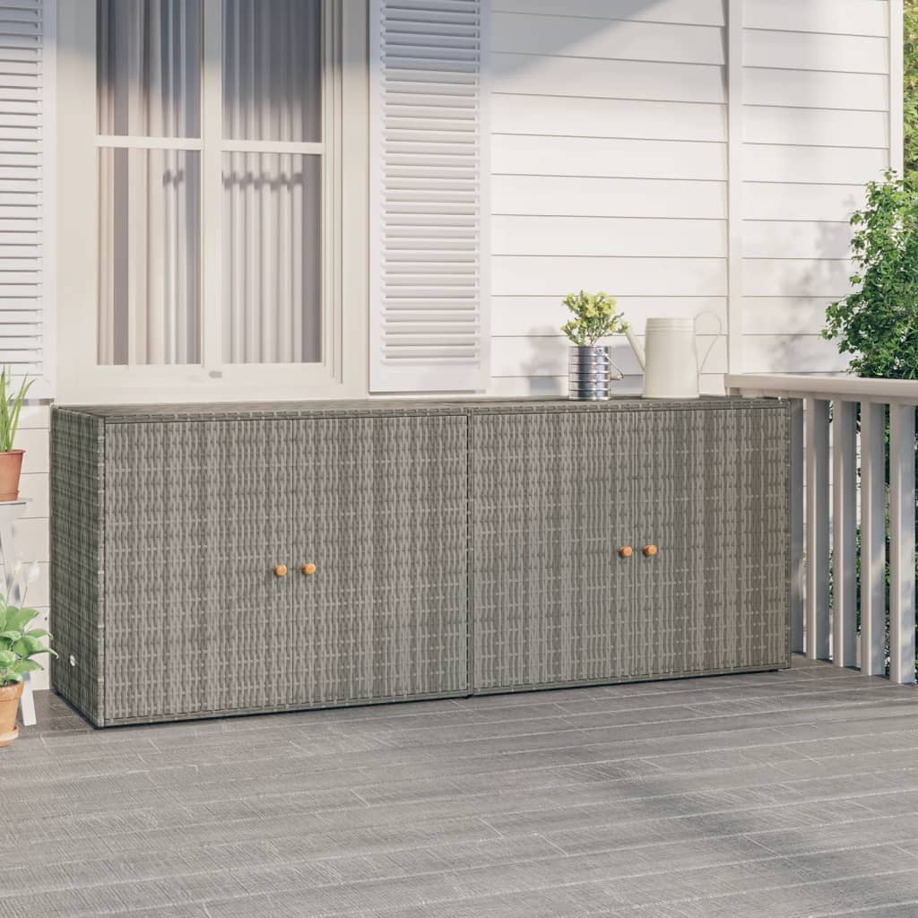 Gray Poly Rattan and Acacia Wood Garden Storage Cabinet