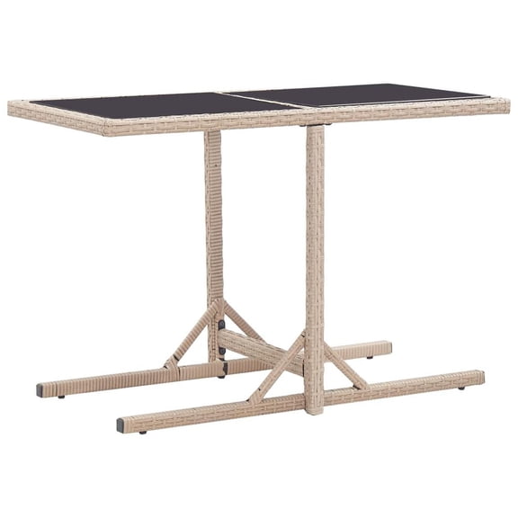 vidaXL Outdoor Dining Table Patio Garden Wicker Table with Glass Top PE Rattan