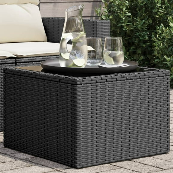 vidaXL Garden Table Black PE Rattan, Powder-Coated Steel, Tempered Glass