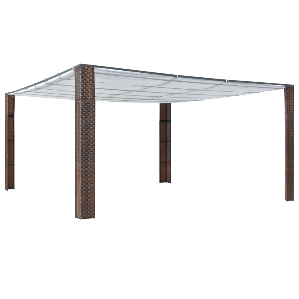 Large Brown and Cream Poly Rattan Gazebo with Sliding Canopy