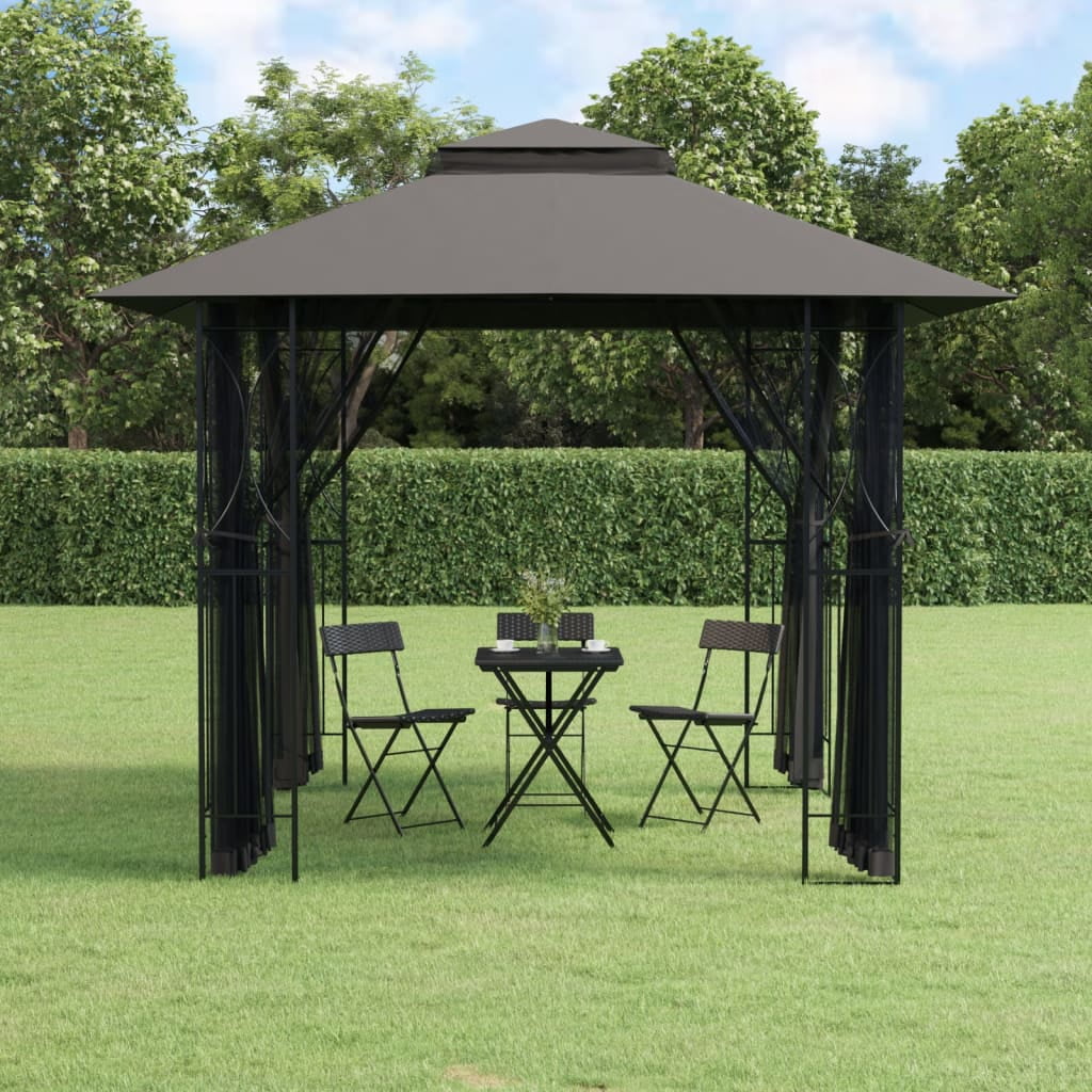 Anthracite Steel Outdoor Gazebo with Mesh Sidewalls