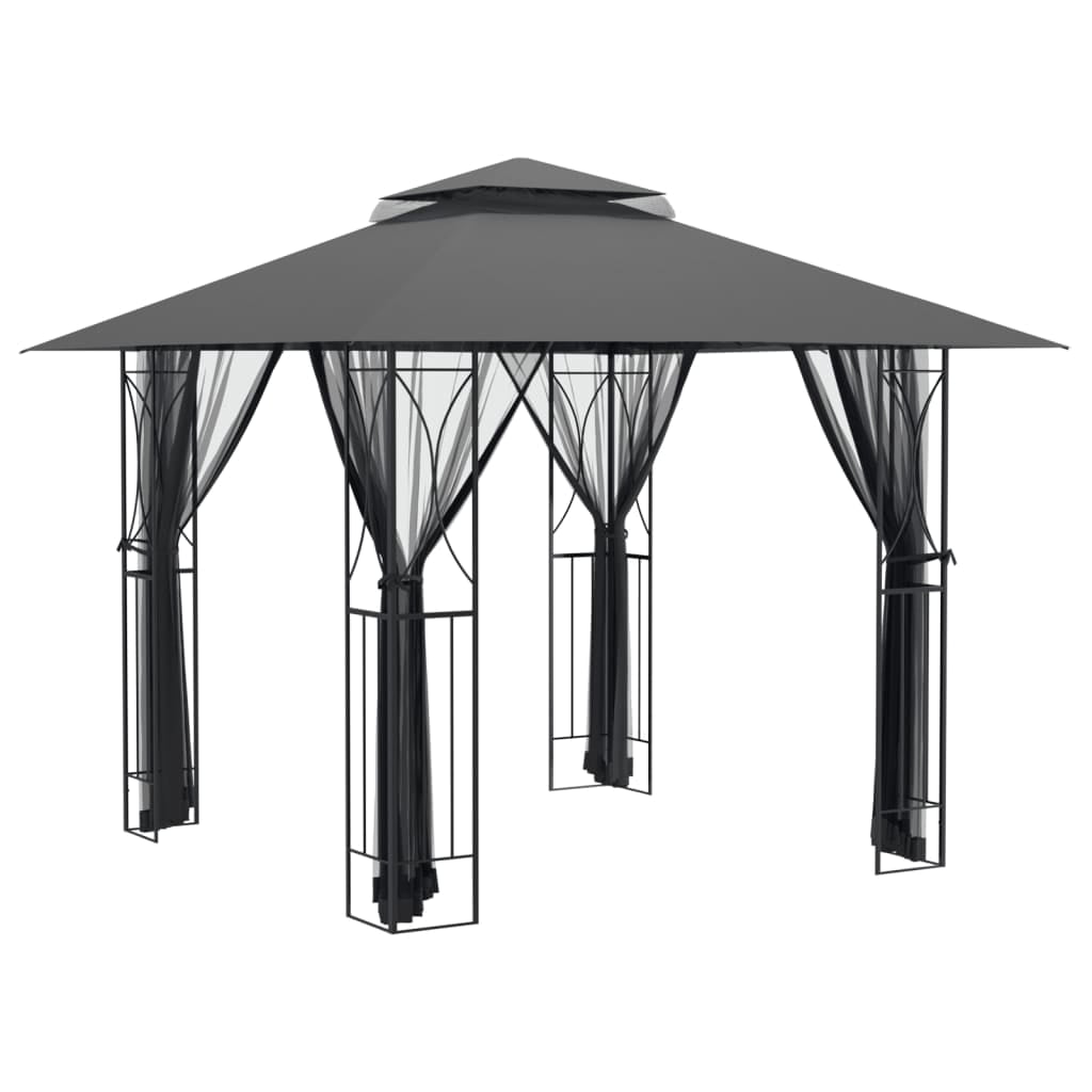 Anthracite Steel Outdoor Gazebo with Mesh Sidewalls
