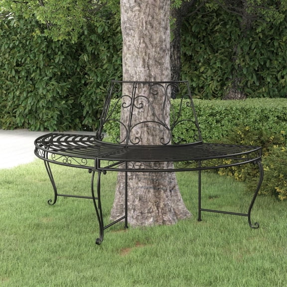 vidaXL Half Round Tree Bench 63" Black Steel