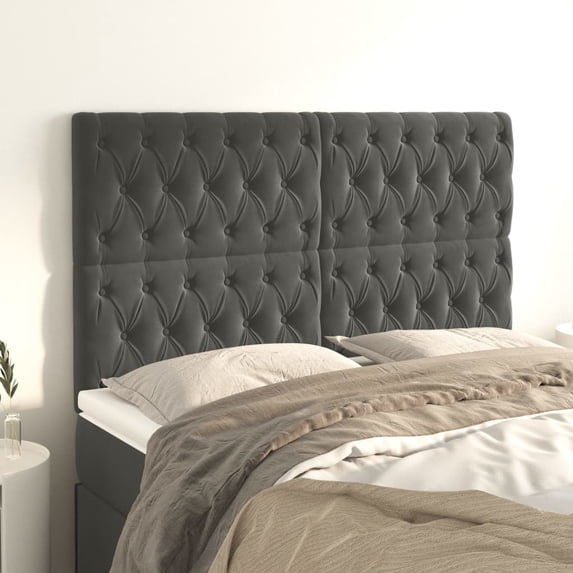 vidaXL Headboards 4 pcs Dark Gray 28.3"x2.8"x30.7"/34.6" Velvet