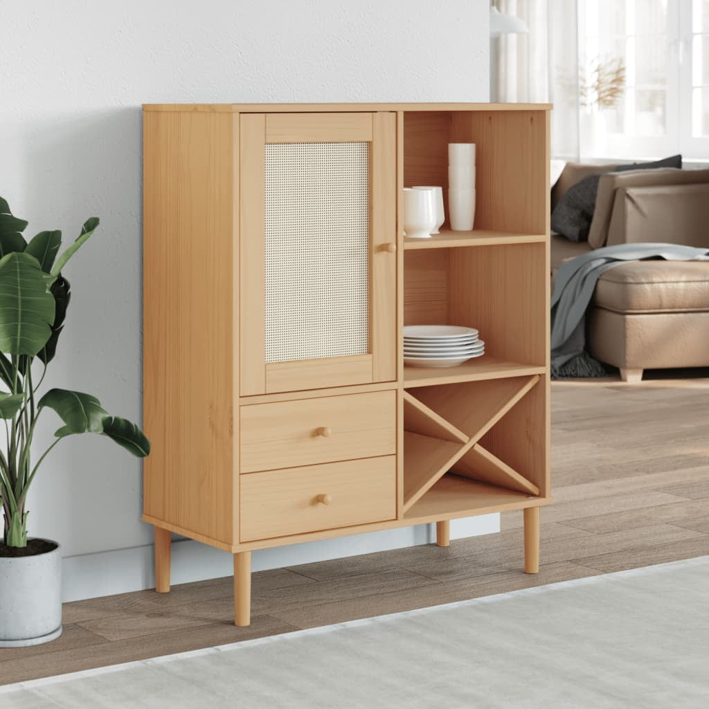 vidaXL Highboard Tall Storage Side Cabinet SENJA Rattan Look Solid Wood Pine