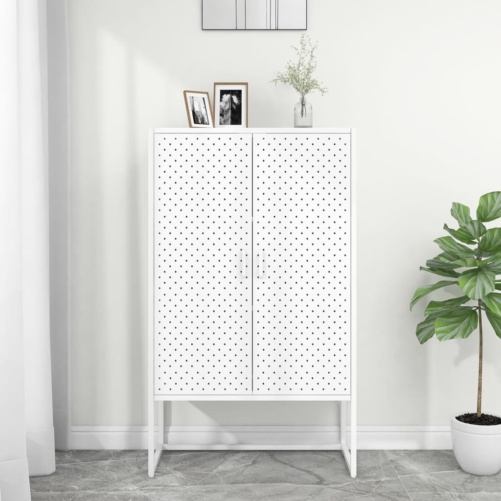 Modern White Steel Highboard Storage Cabinet with Adjustable Levellers