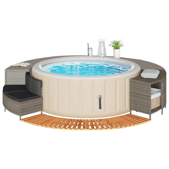 vidaXL Hot Tub Surround Bench and Spa Step Poly Rattan and Solid Wood Acacia