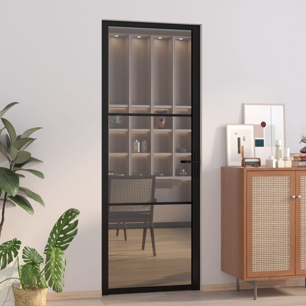 vidaXL Black ESG Glass and Aluminum Interior Door 1 Piece 29.9"x79.3" 1.4" Thick