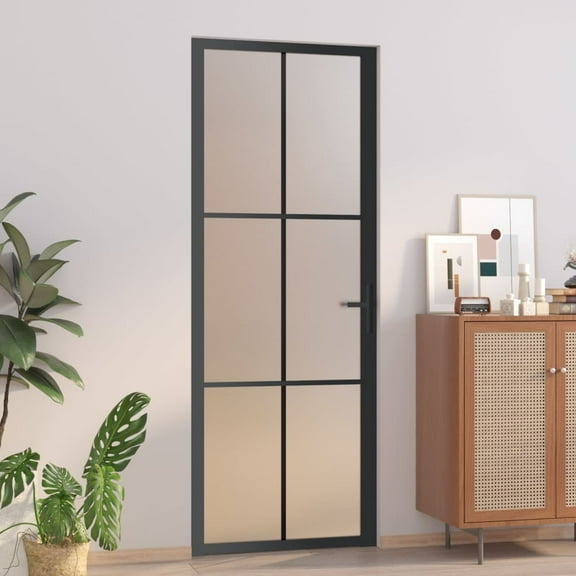 vidaXL Black Matt Glass Aluminum Interior Door Single Piece 29.9x79.3 Inch 1.4 Inch Thickness