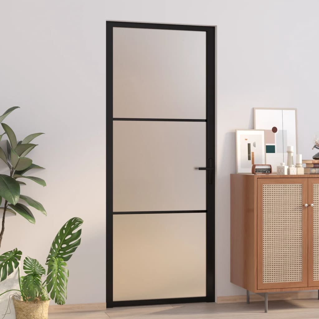 vidaXL 1 Piece Black Matt Interior Door 32.7"x79.3" 1.4" Thickness Glass and Aluminum Frame