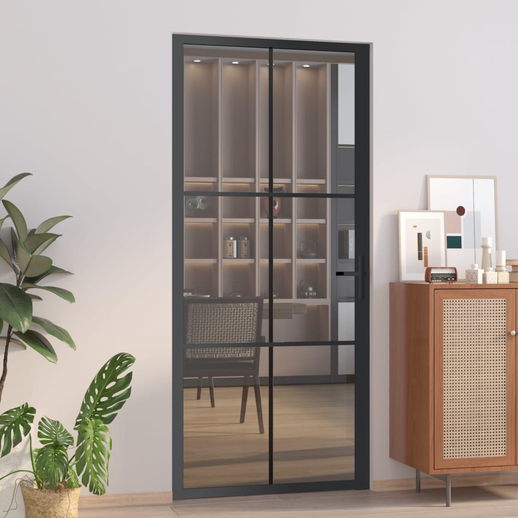 vidaXL Interior Door 36.6"x79.3" Black ESG Glass and Aluminum
