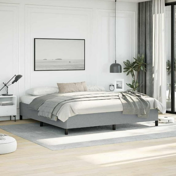 vidaXL Light Gray Fabric Upholstered Platform Bed Frame King Size