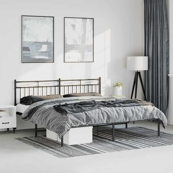 vidaXL King Metal Bed Frames with Headboard, Under Bed Storage, Noise Free, Black, No Mattress