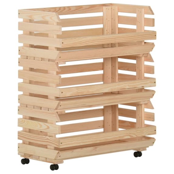 vidaXL Kitchen Cart Vegetable Storage Basket Rolling Cart Solid Wood Pine