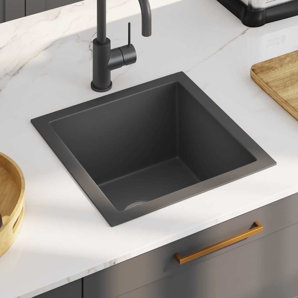 vidaXL 15.7-inch Kitchen Sink with Strainer, Top-Mount Sink Single Bowl, Black Stainless Steel vidaXL 15.7-inch Kitchen Sink with Strainer, Top-Mount Sink Single Bowl, Black Stainless Steel