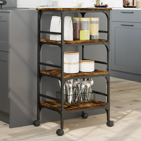 vidaXL Kitchen Trolley Black 17.7"x13.8"x35.2" Engineered Wood