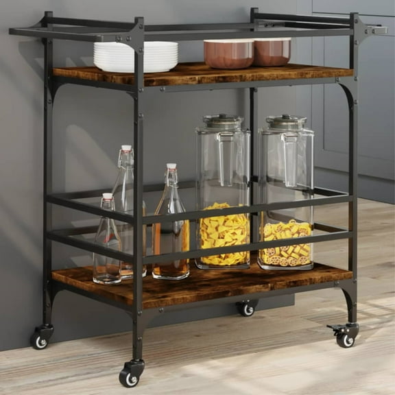 vidaXL Kitchen Trolley Black 32.3"x15.7"x30.9" Engineered Wood