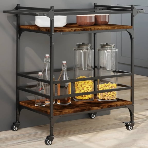 vidaXL Kitchen Trolley Black Engineered Wood Rolling 32.3"x15.7"x30.9"