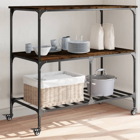 vidaXL Kitchen Trolley Black 39.4"x19.7"x37.4" Engineered Wood