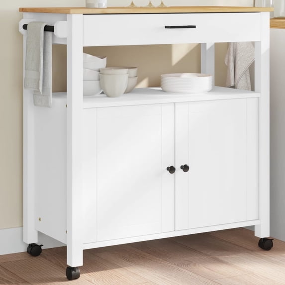 vidaXL MONZA Kitchen Storage Serving Trolley 33.1x15.7x35.4 Inch Solid Pine Wood