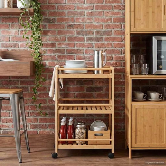 vidaXL Kitchen Trolley with Wheels Natural 18.11 x 14.96 x 29.92 in